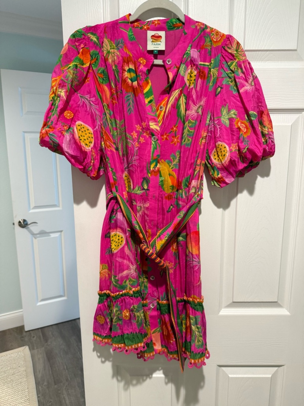 FARM Rio Hot Pink Tropical Button-Front Dress